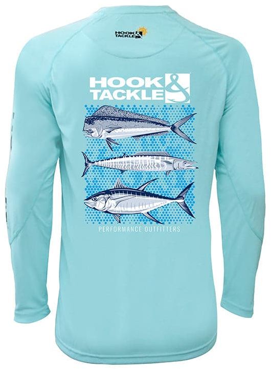 Hook & Tackle Mens Three's Company Fishing L/S Shirt - Aqua Green