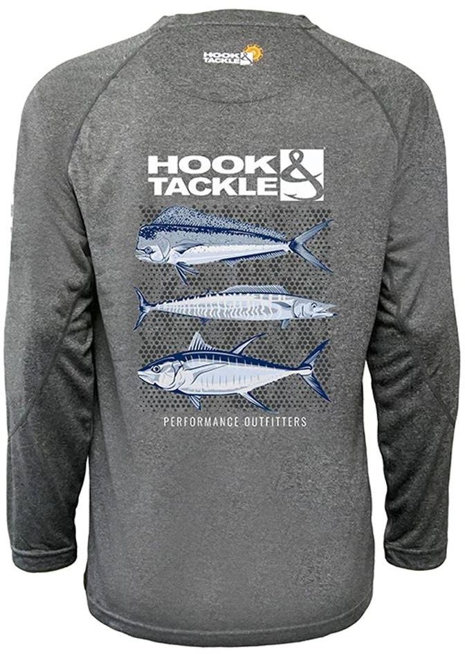 Hook & Tackle Mens Three's Company Fishing L/S Shirt - Char Heather